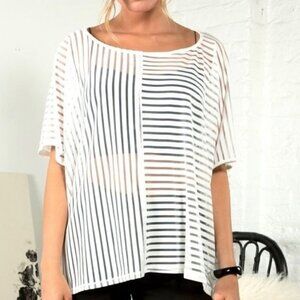 Suki + Solaine Mixed Stripe Batwing Sleeve Blouse Oversized Top White Size XS